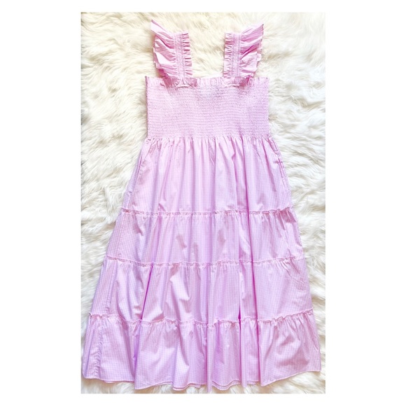 New! HILL HOUSE HOME Ellie Nap Tiered Midi Dress in Pink Gingham - Picture 11 of 13